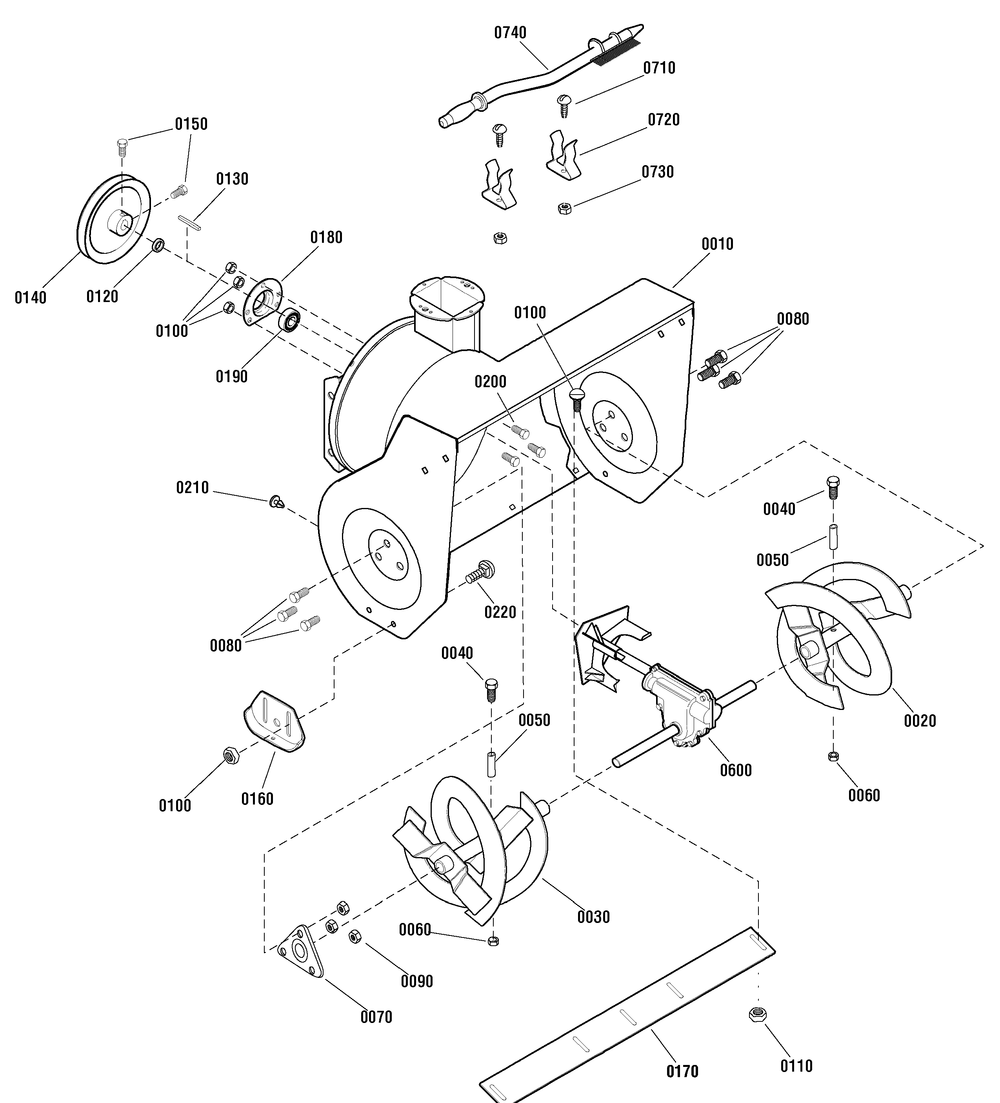 Auger Housing (1742036) Diagram and Parts List for 1695749-18-2864-30 2009 Briggs and Stratton Snow Blower